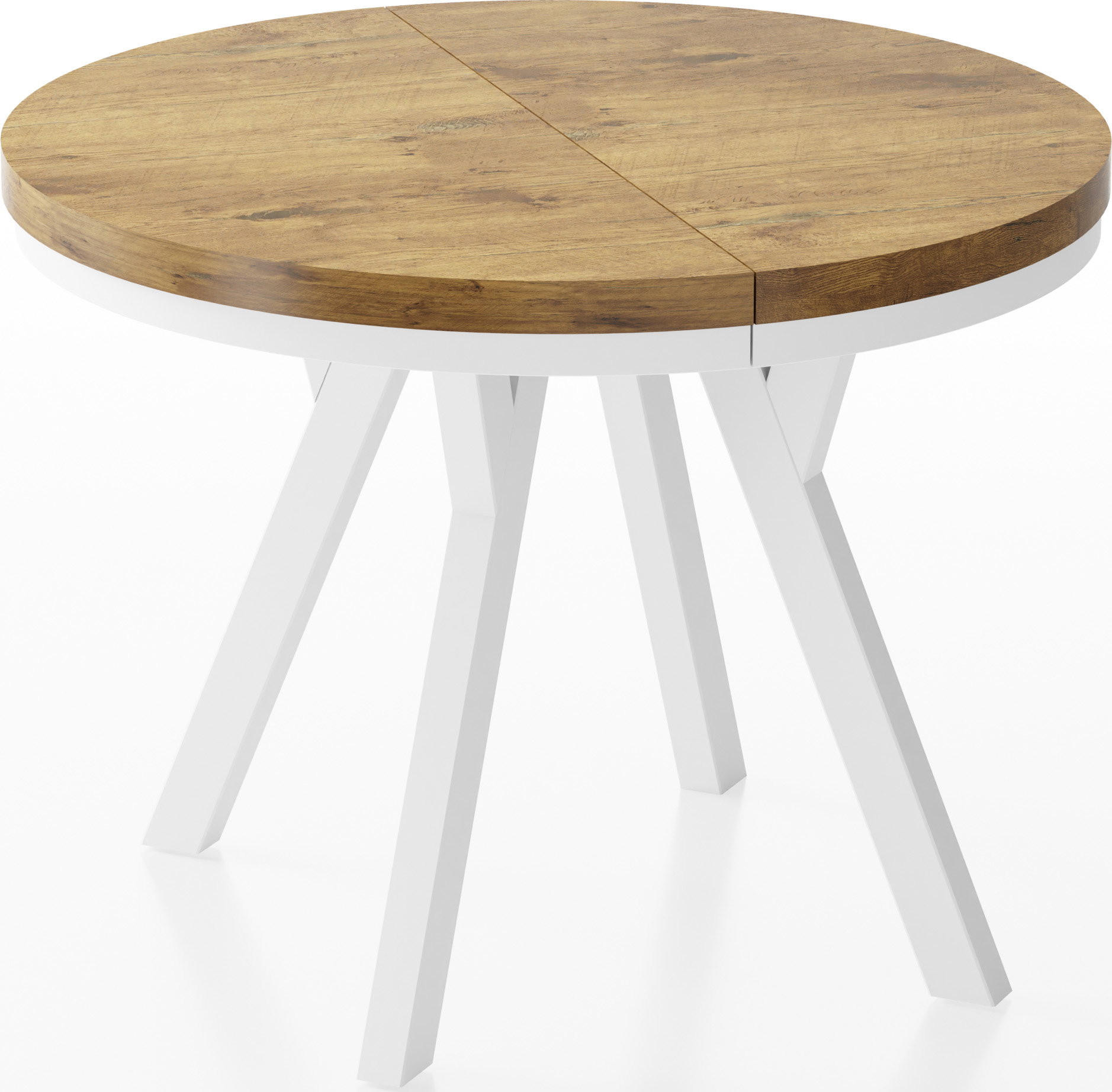 ESSTISCH Lume Weiß runder ausziehbarer, Lancelot Eiche 100-150/100/76 cm - Eichefarben/Braun, Holz/Holzwerkstoff (100/150/76cm) - WFL GROUP