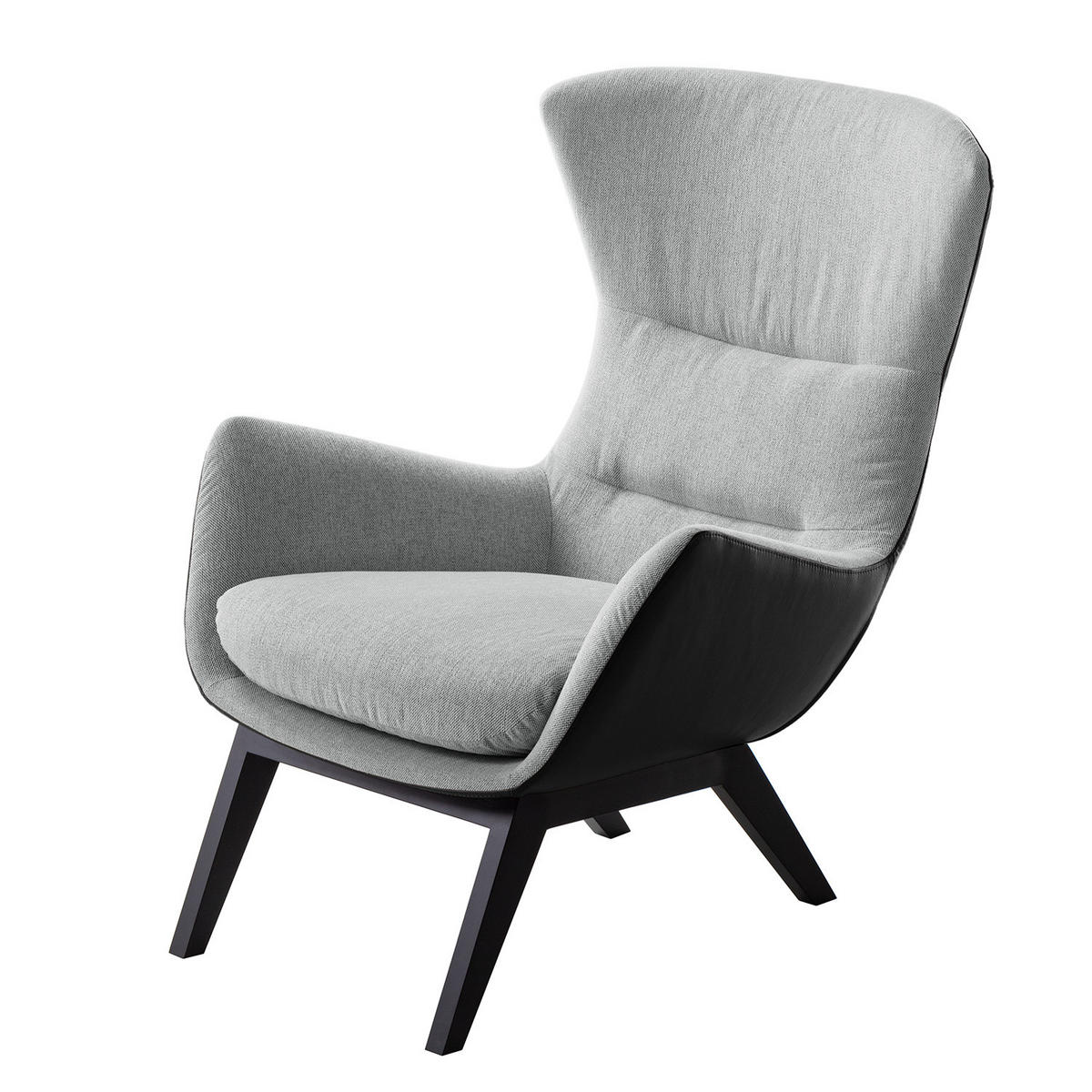 SESSEL mit Holzfüßen - Hellgrau/Schwarz, Leder/Birkenholz (84/99/96cm) - home24