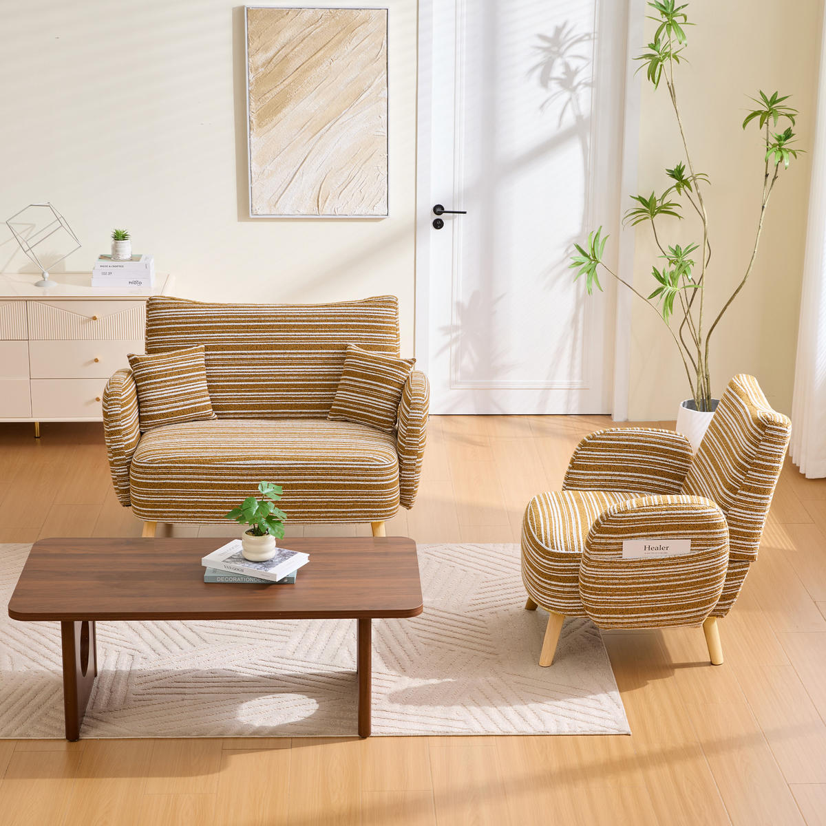 2-SITZER Sessel mit Armlehnen & Seitentasche, modernes Stoffsofa Gelb - Gelb, Textil/Metall (121/87/81cm) - PARAFTA HOME