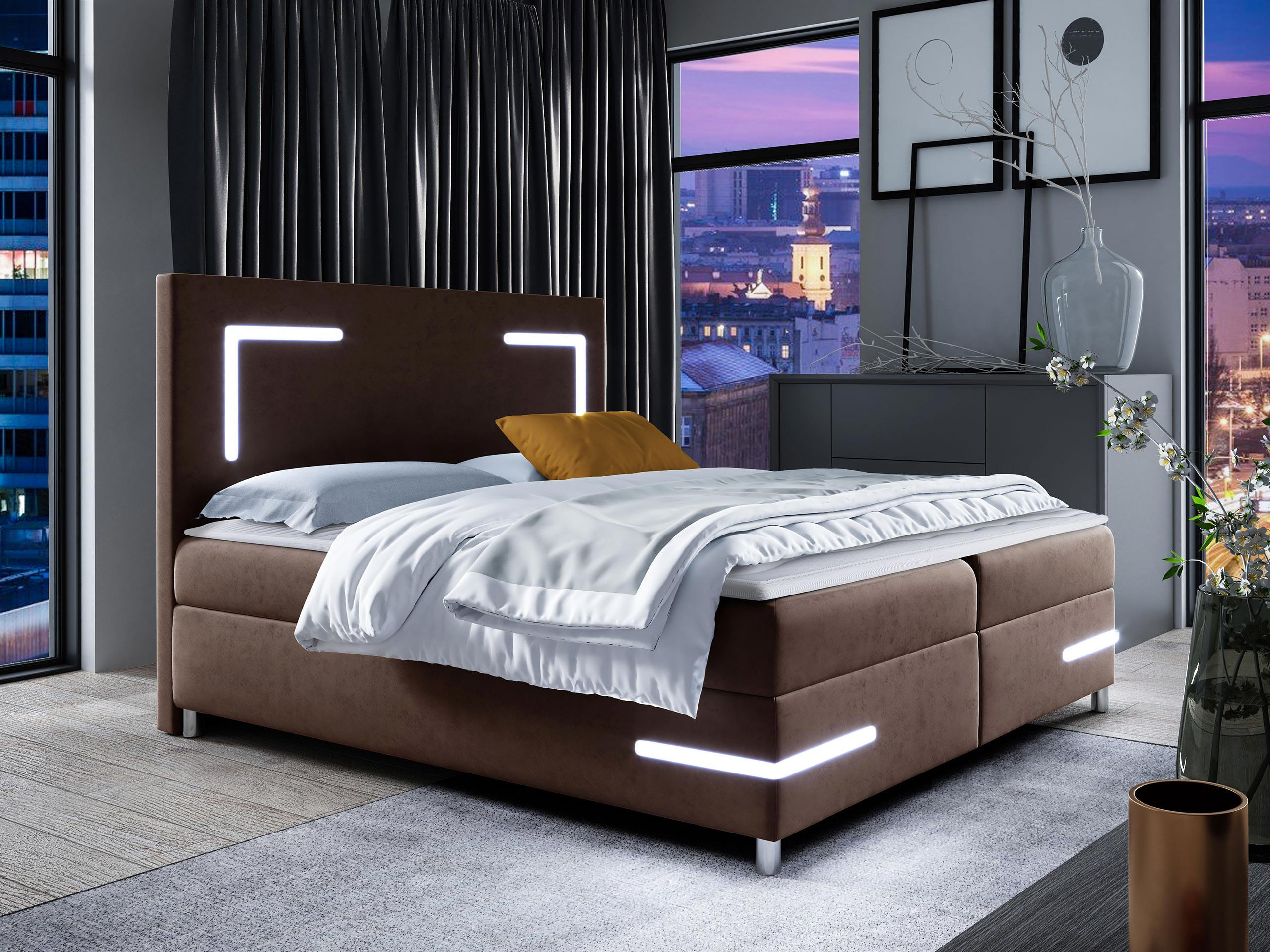 BOXBETT Delos LED - Dunkelbraun, Holz (120/200cm) - MIRJAN24
