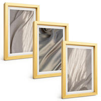 BILDER SET 3er Set - 20x30 cm Goldrahmen - Nahaufnahme von natürlichen Boho-Stoffen - Goldfarben, Kunststoff (20/30cm) - TULUP