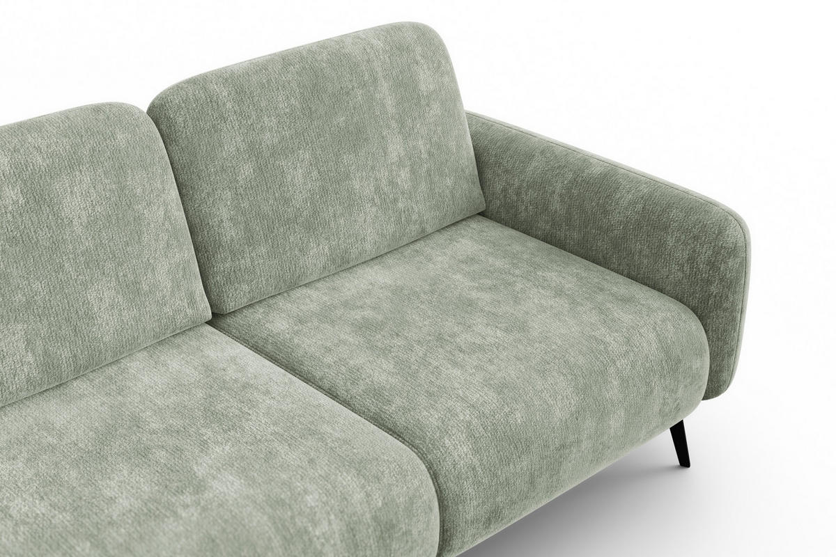 ECKSOFA FEBE 4-Sitzer LINKS, hellgrüner Chenille-Stoff - Schwarz/Hellgrün, Holz/Textil (264/157cm) - Wozimo