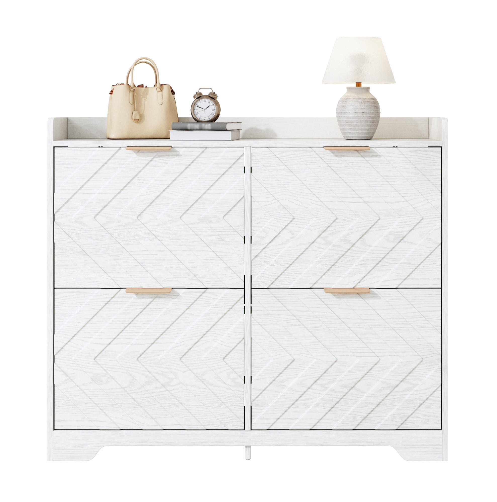 SCHUHSCHRANK 105/24/90 cm in Weiß mit 4 Klappfächern und 3D-Strukturfront - Weiß, Holzwerkstoff (105/90/24cm) - Flora Grace