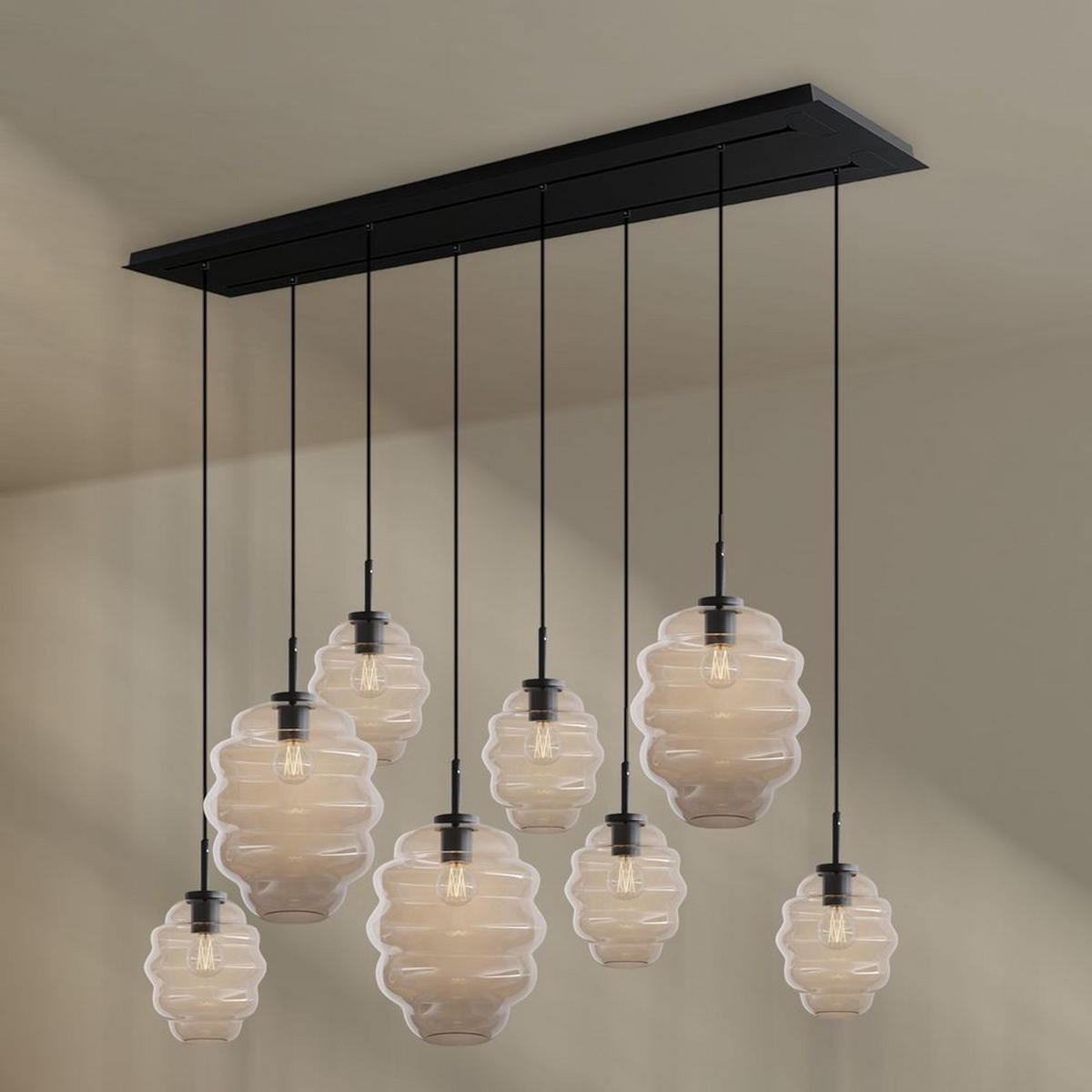 HÄNGELEUCHTE Echos 8-flammig Mehrfarbig Ø 18/25cm - Multicolor/Schwarz, Glas (18/18/20cm) - s.luce