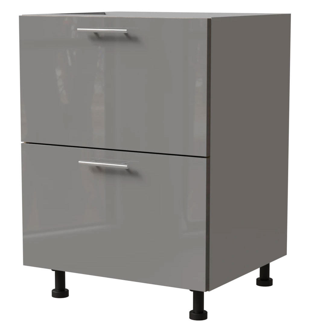 SCHUBLADENUNTERSCHRANK Essen D2A/60/1A Grau Hochglanz / Grau Matt 60 / 50 / 82cm - Grau, Holz/Holzwerkstoff (60/82/50cm) - Feldmann-Wohnen