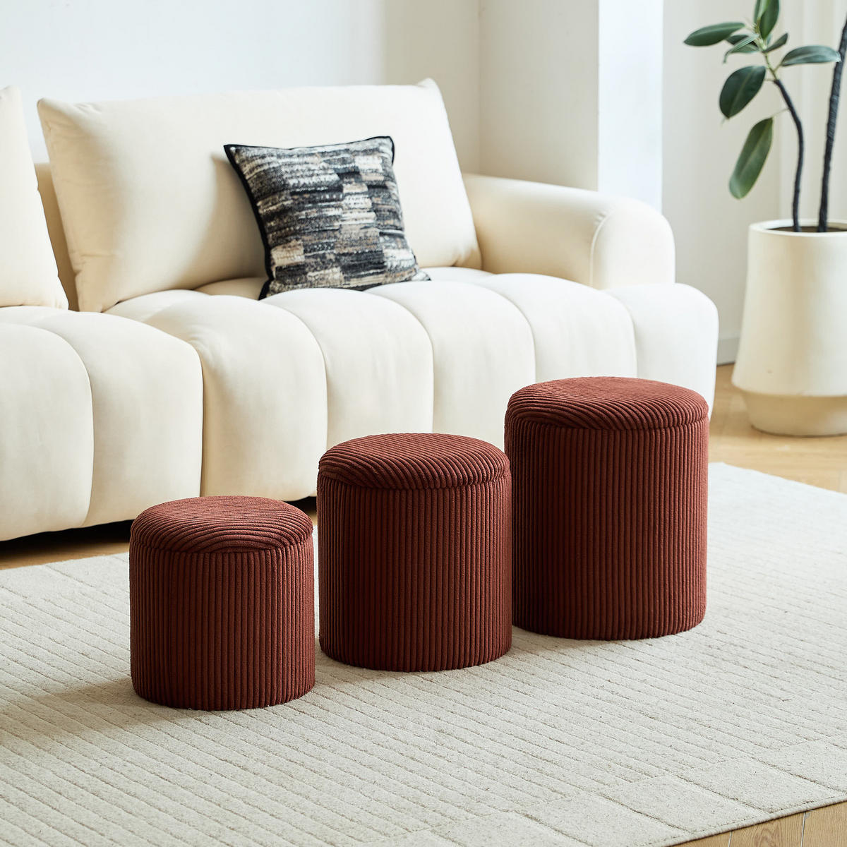 POUF Kord Terracotta 3er Set - Rot, Textil (37/42/37cm) - Nordlys