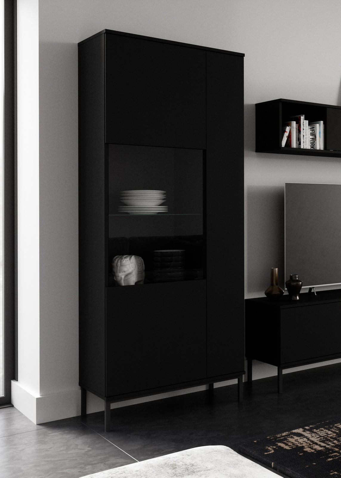 VITRINE Dallas 70/41/190 Schwarz - Schwarz, Glas/Holzwerkstoff (70/190/41cm) - Ravio