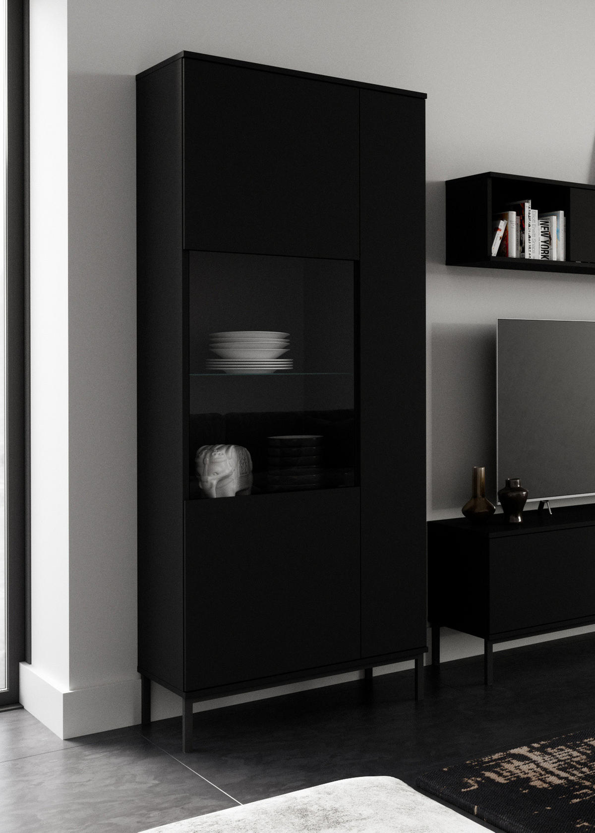VITRINE Dallas 70/41/190 Schwarz - Schwarz, Glas/Holzwerkstoff (70/190/41cm) - Ravio