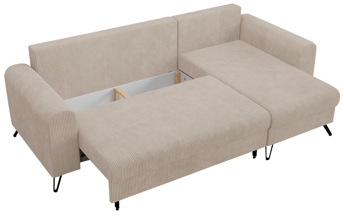 ECKSOFA Hugo Cord Beige - Beige/Schwarz, Textil/Metall (242/140cm) - MKS