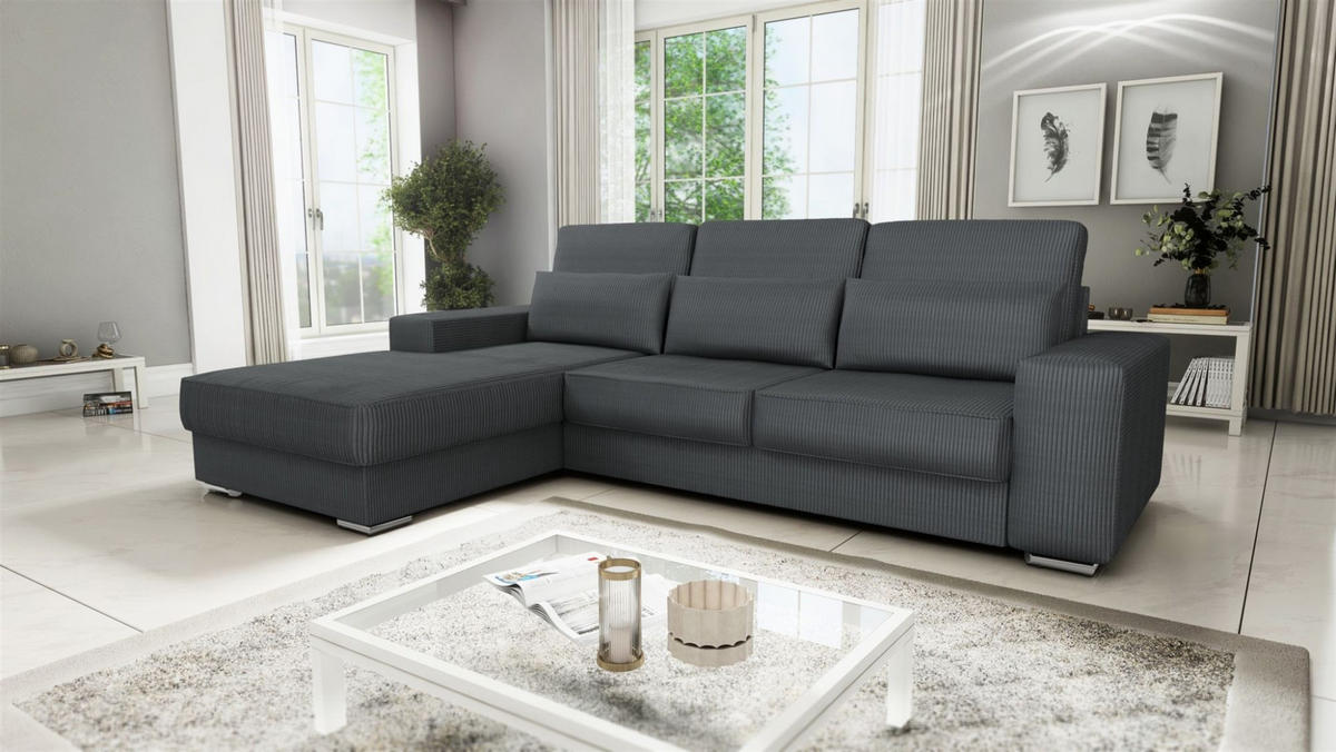 ECKSOFA Nevio In Scala - Dunkelgrau, Holzwerkstoff/Textil (312/202cm) - Fun Möbel