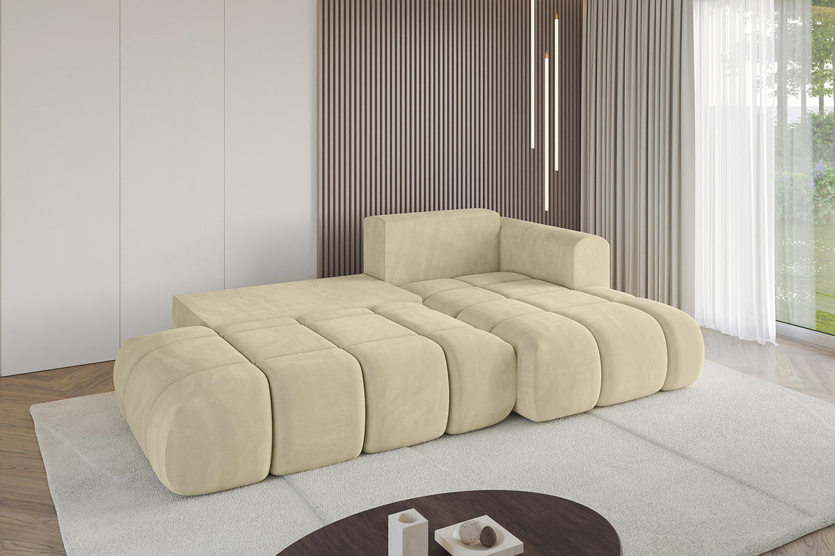ECKSOFA Ottomane Rechts CLOUD-L 289x180x40 Beige Velours - Beige, Holzwerkstoff/Kunststoff (289/180cm) - ALTDECOR