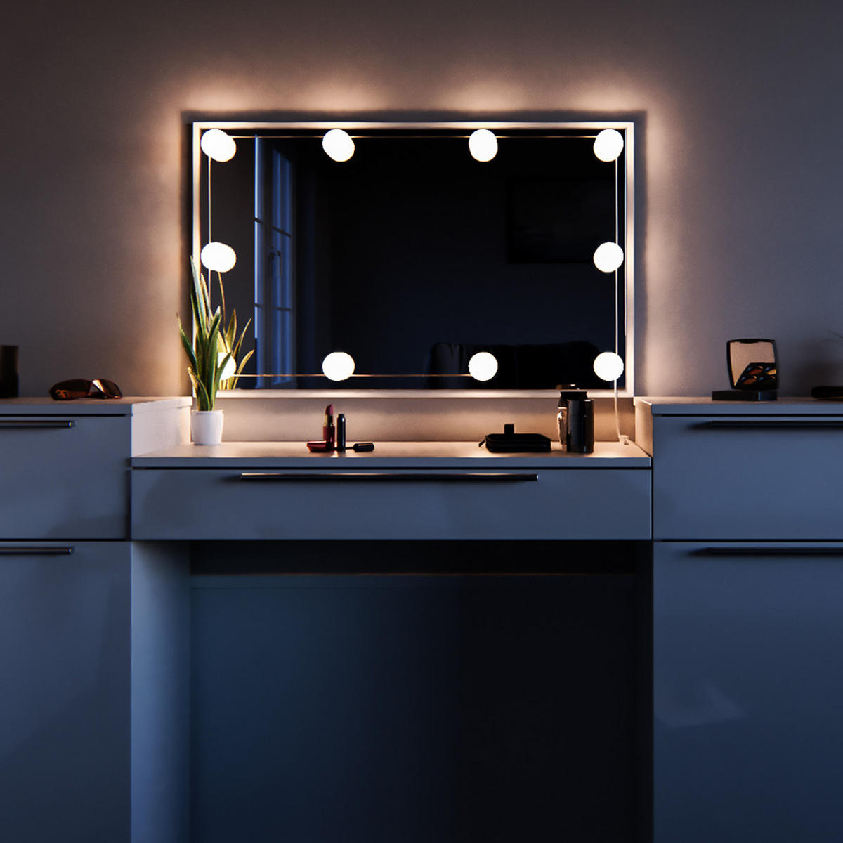 SCHMINKTISCH Lilli Weiß 190 cm mit LED Beleuchtung - Weiß, Holzwerkstoff (190/90/39cm) - Vicco