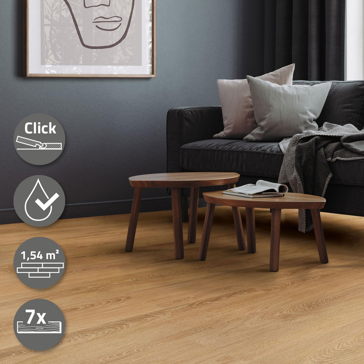 VINYLBODEN Click 1,54m²/7 Dielen Sandbar Eiche - Braun, Kunststoff (122/18/0.42cm) - ML-DESIGN