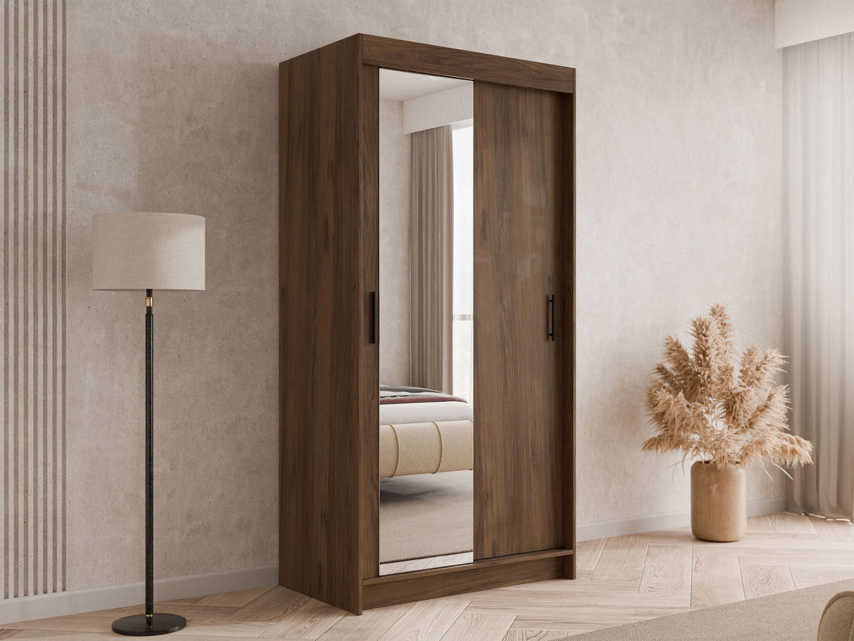 SCHIEBETÜRENSCHRANK Infinity II 120 - Nussbaumfarben/Schwarz, Holzwerkstoff/Kunststoff (120/200/58cm) - MIRJAN24