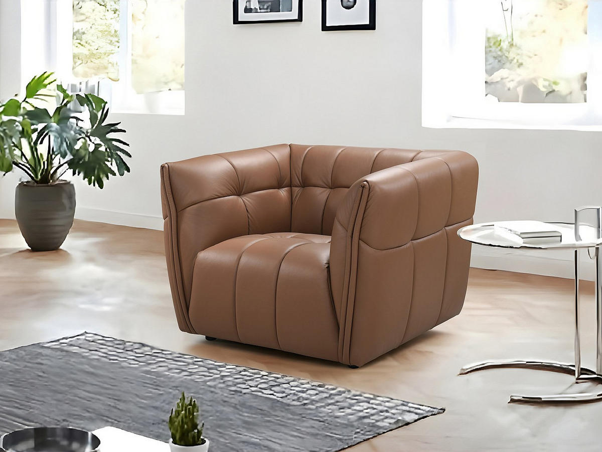 SESSEL mit gerader Rückenlehne - 1 Person - Leder - Camel - - Hellbraun, Leder (106.5/74/92.5cm) - Vente-Unique