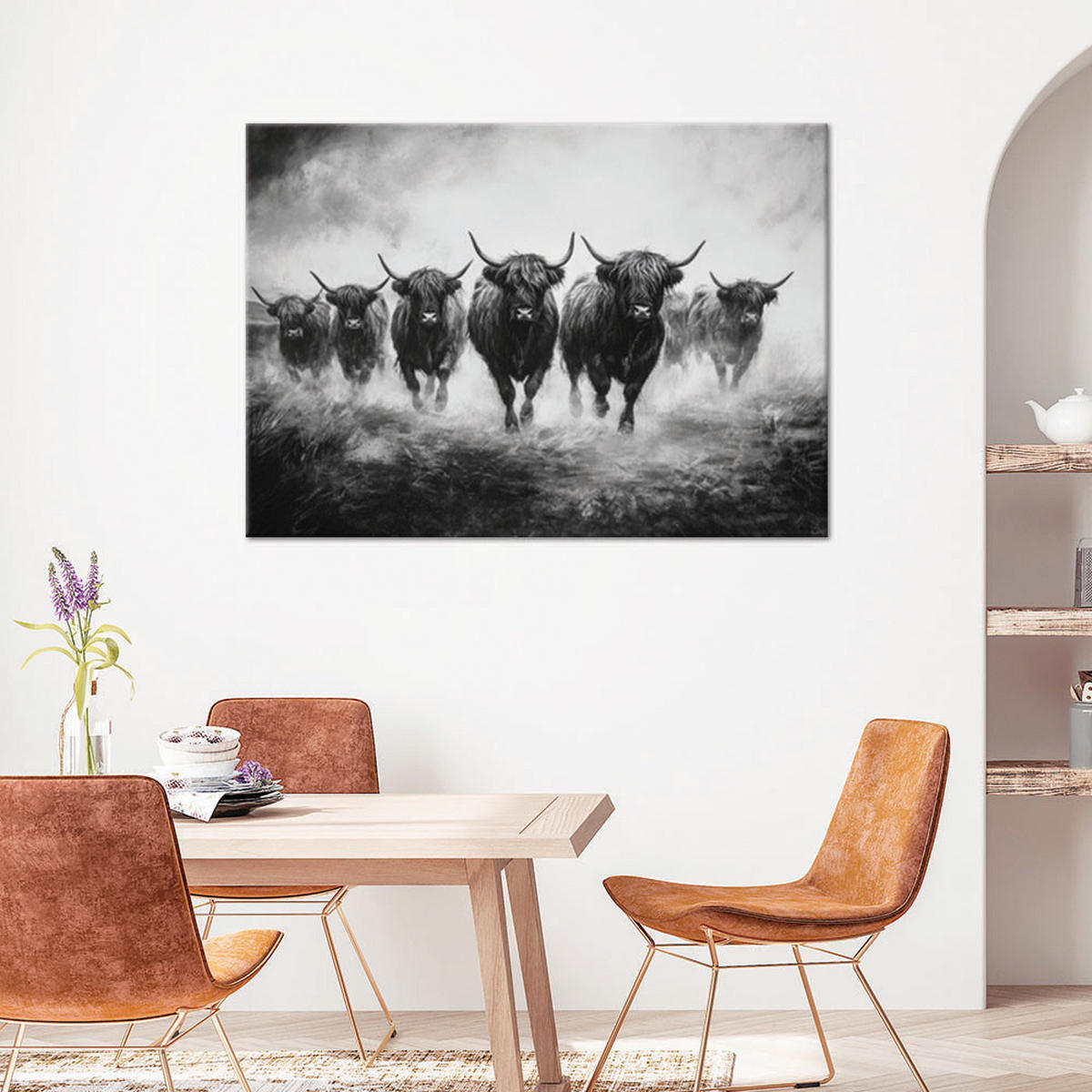 WANDBILD schottische kühe schwarz und weiß - Grau, Textil (60/40cm) - Feeby