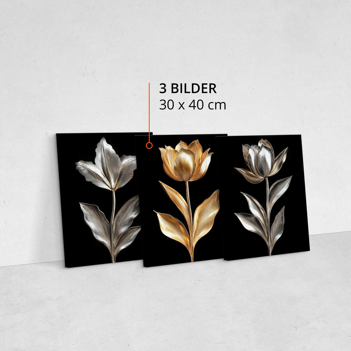 LEINWANDBILDER 3-es Set Abstrakt Blumen - Beige/Schwarz, Textil (90/40cm) - Muralo
