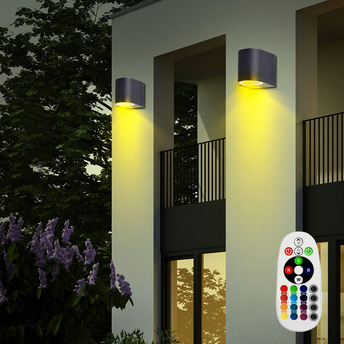 RGB LED AUSSEN-WANDLEUCHTEN Aluminium Schwarz 6er Set - Schwarz, Glas (7/8/9.4cm)