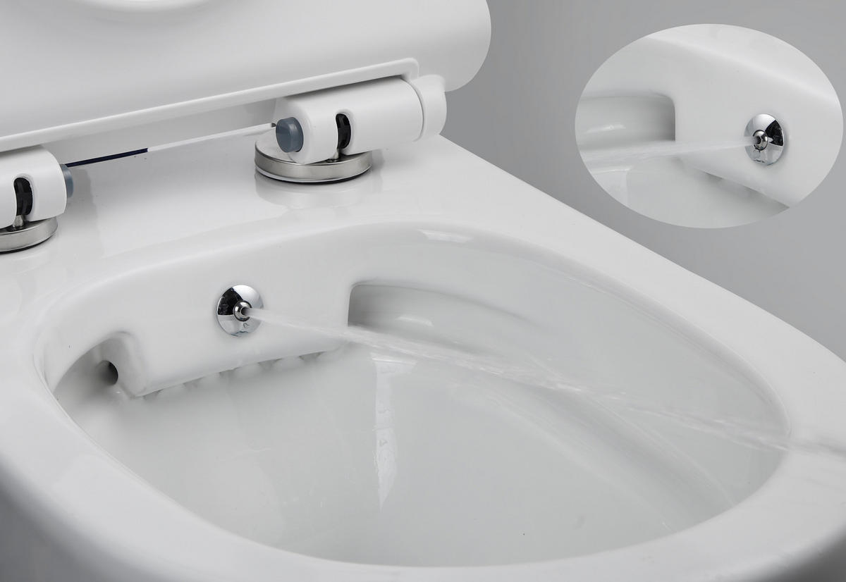 DUSCH-WC TAHARET Weiß spülrandlos inkl. Armatur und SoftClose-Sitz - Weiß, Keramik (36/40/52cm) - Glasdeals