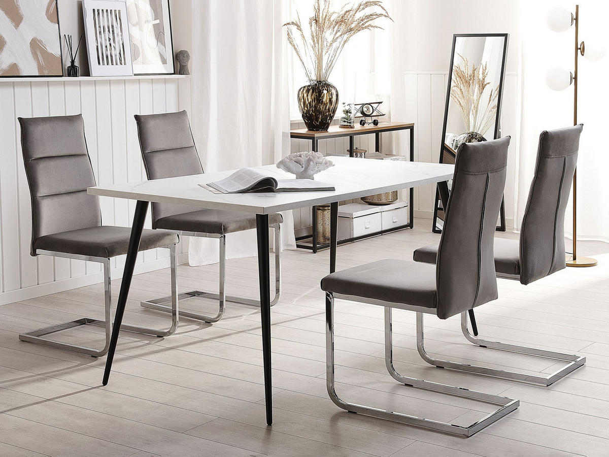ESSZIMMERSTUHL 2er-Set Samtstoff Grau Rockford - Grau, Textil/Metall (44/96/57cm) - Beliani