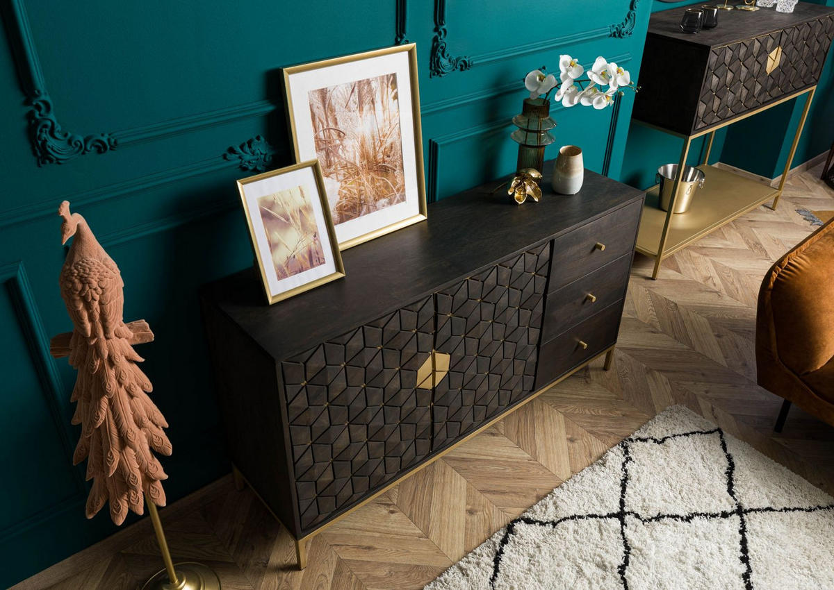SIDEBOARD Mango 145x40x77 grau geölt DIAMOND #107 - Grau, Holzwerkstoff (145/77/40cm) - Massivmoebel24
