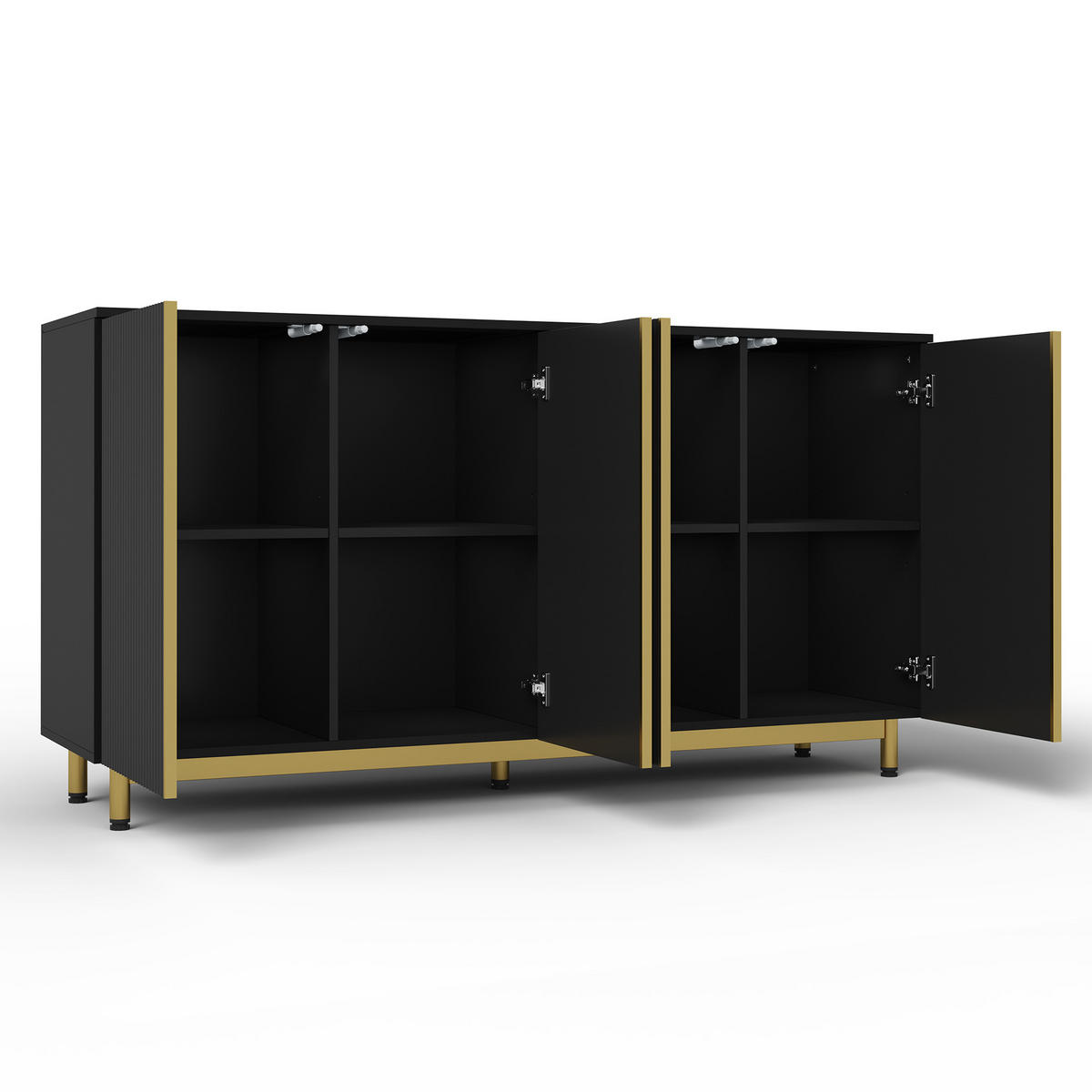 SIDEBOARD mit Flexibler Stauraum Schwarz und Gold - Weiß, Holzwerkstoff (150/81/41.5cm) - Urban Meuble