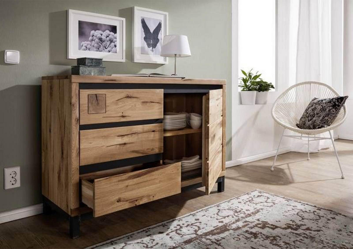 SIDEBOARD Wildeiche 120x45x85 natur geölt VILLANDERS #110 - Braun, Holz (120/85/45cm) - Massivmoebel24