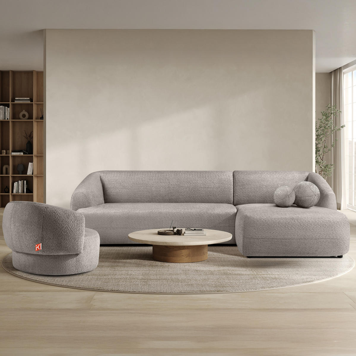 ECKSOFA RECHTS VIRA, Kühles Braun, Chenille - Graubraun/Schwarz, Holz/Holzwerkstoff (300/160cm) - KONSIMO®