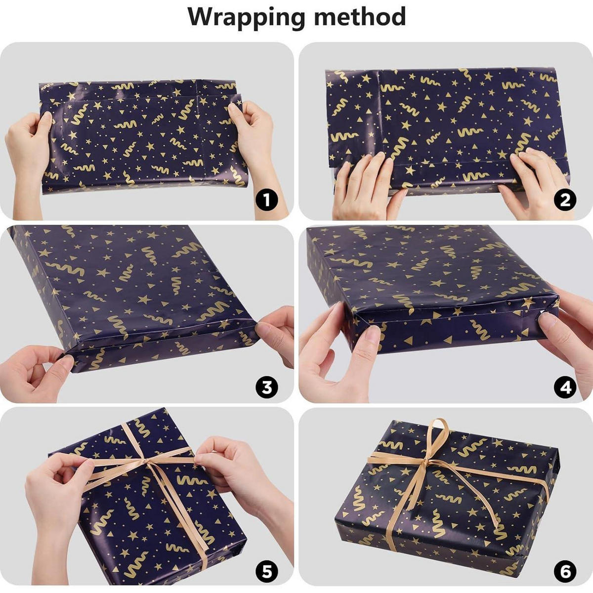 GESCHENKPAPIER Set 6 Blätter 50 x 70 cm Dunkelblau Gold - Dunkelblau, Papier (50/0.1/70cm)
