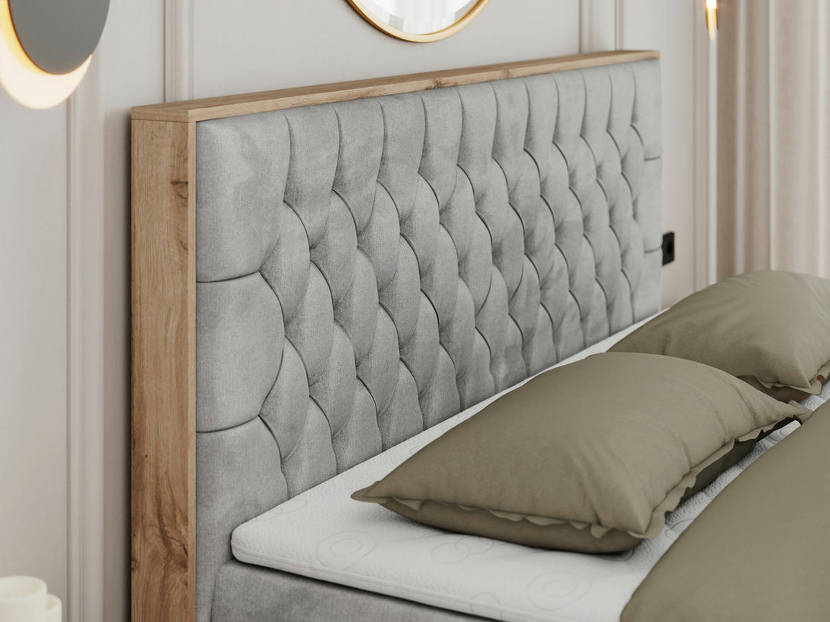 BOXBETT AMORE 140/200 Hellgrau Velvet - H3 - Hellgrau, Holz/Textil (140/200cm) - MKS