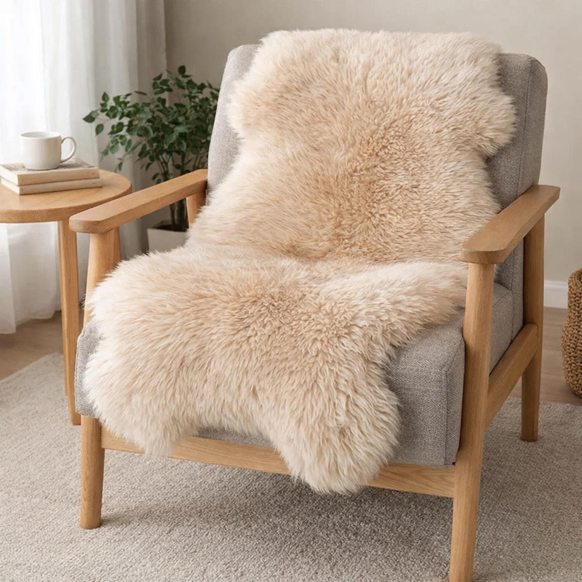 SCHAFFELL Natur Lammfell Weich Flauschig Wohnteppich, Cappuccino, ca. 130 cm - Cappuccino, Fell (70/130cm) - Provellus