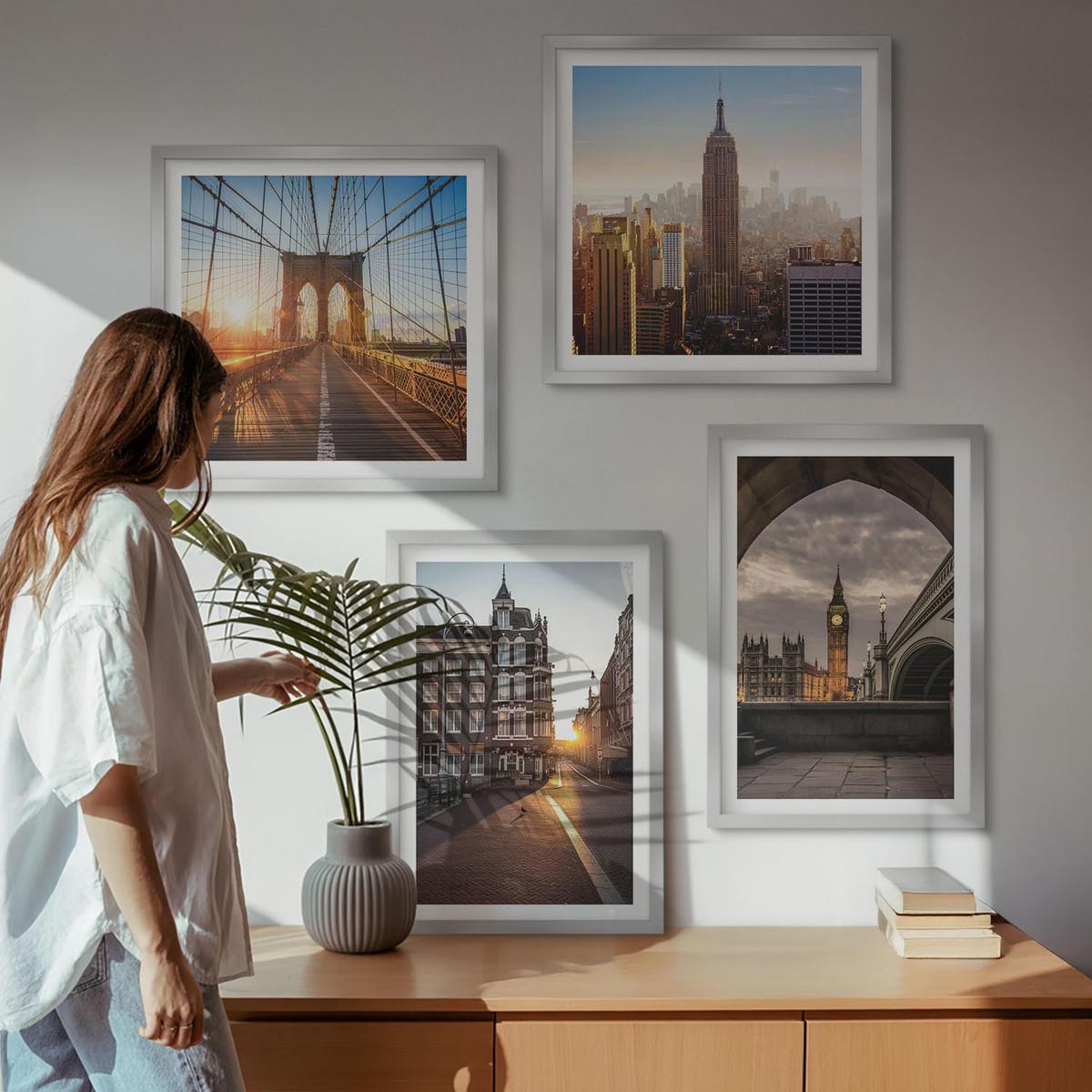 WANDBILDER 4er Set - 50x50 cm & 40x60 cm Silberner Rahmen - London-Ansichtsgemälde-Set - Silberfarben, Kunststoff (50/50cm) - ArtPrintCave