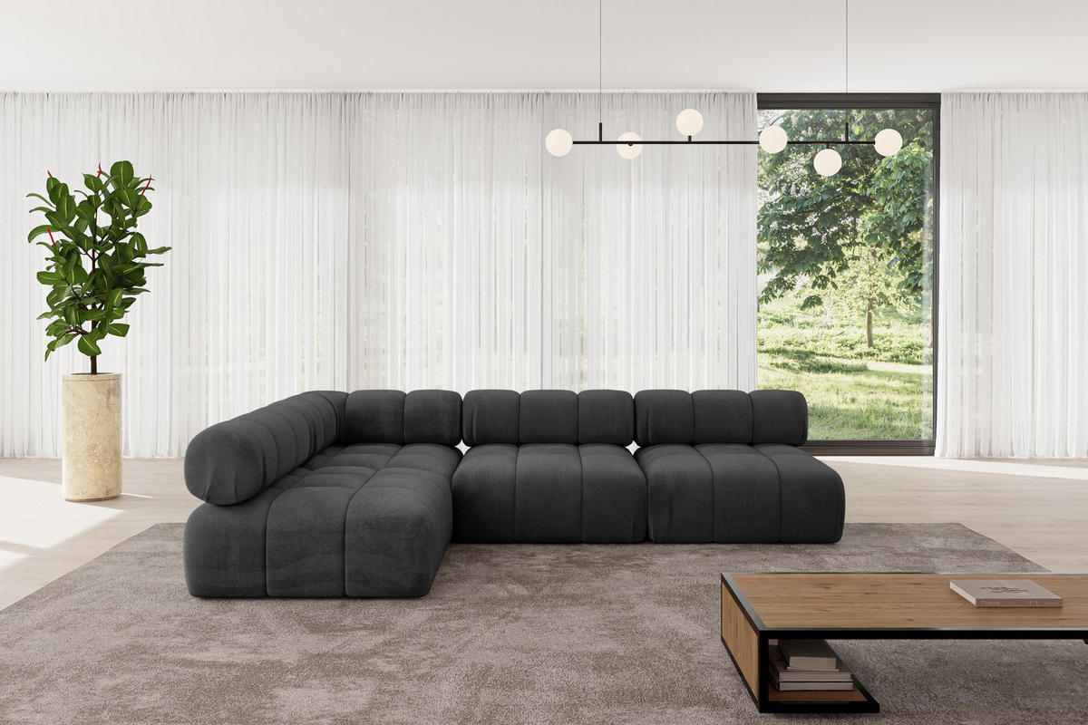 ECKSOFA modulares Sofa Samaro-L2 - 285x190x70 cm Schwarz Velours - Schwarz, Holzwerkstoff/Textil (285/190cm) - ALTDECOR