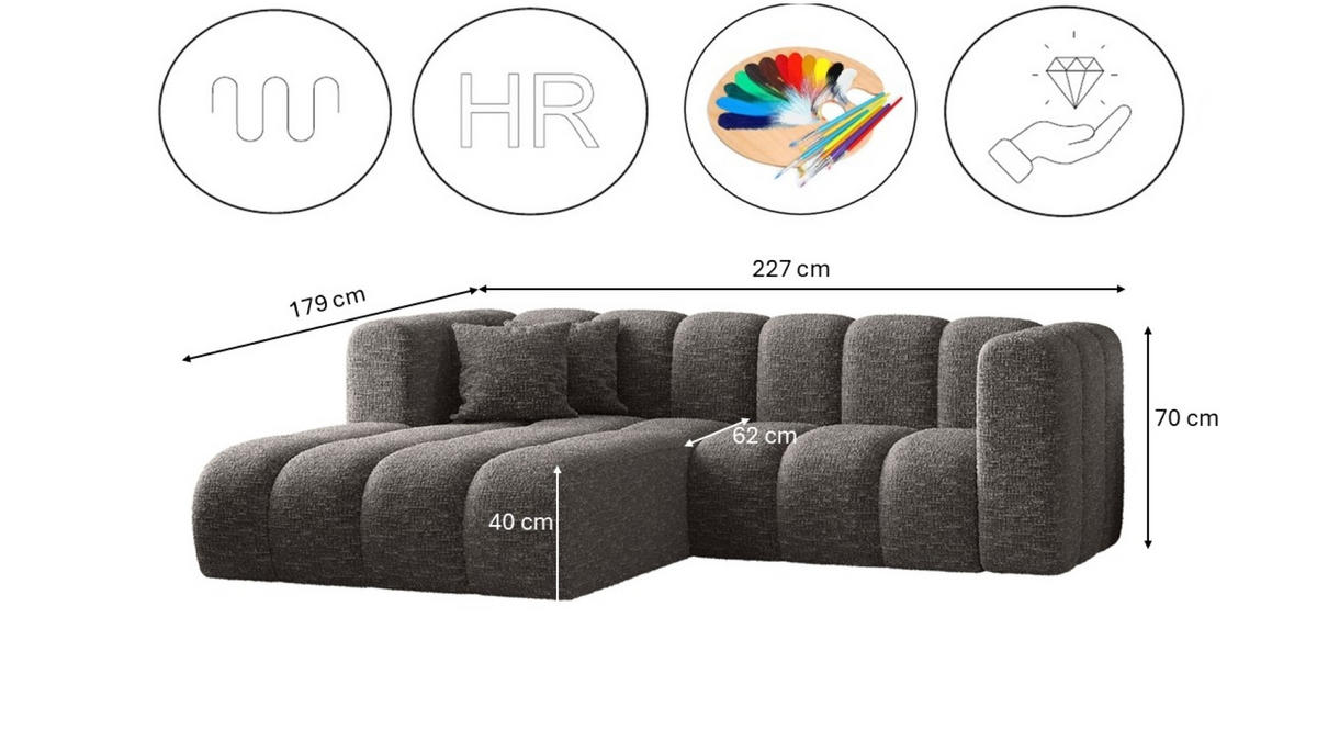ECKSOFA L-form Sofa Grand modular stoff Haga Graphit Links - Dunkelgrau, Holz (179/227cm) - Kaiser Möbel