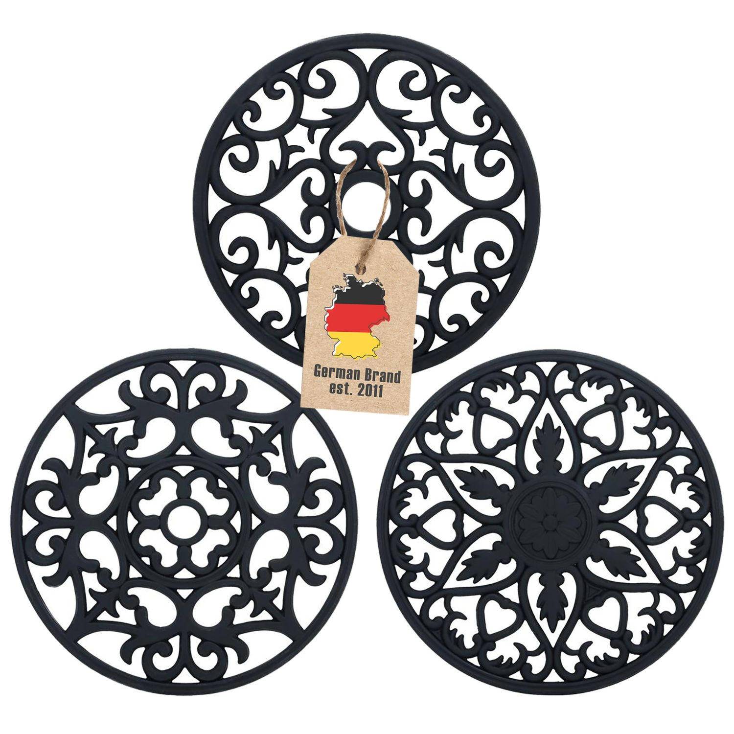 UNTERSETZER-SET Antihaft (3-tlg.) - Schwarz, Kunststoff (19.5/19.5cm) - Intirilife