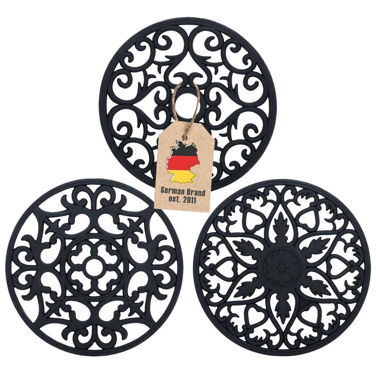 UNTERSETZER-SET Antihaft (3-tlg.) - Schwarz, Kunststoff (19.5/19.5cm) - Intirilife
