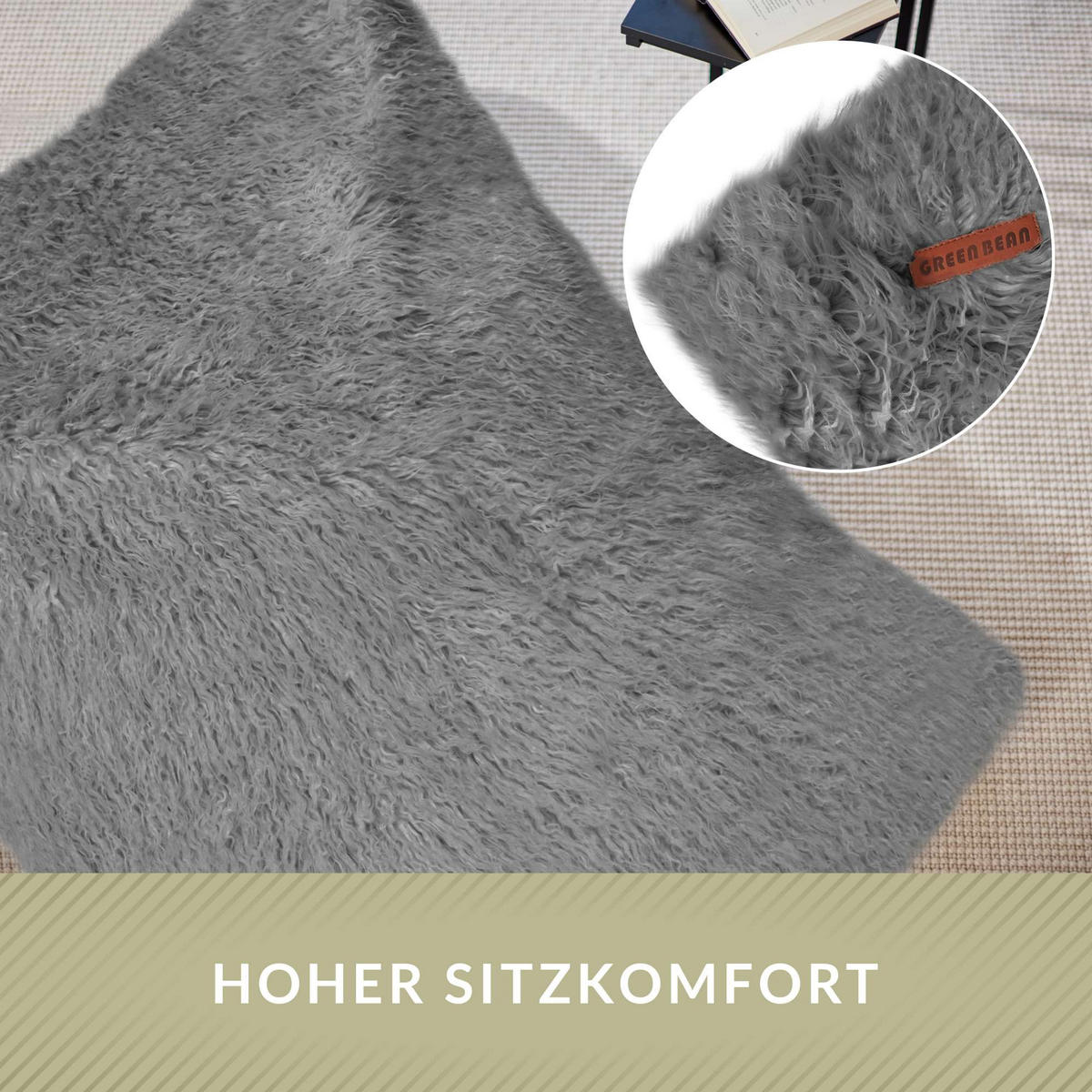 FELL RIESEN SITZSACK Square 140x180cm - Grau, Textil (140/25/180cm) - Green Bean