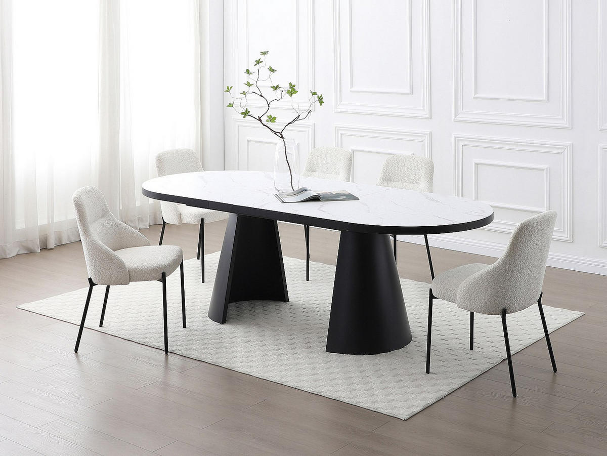 ESSTISCH ausziehbar - 6 bis 10 Personen - MDF & Metall - Marmor-Optik Weiß & Schwarz - KORIZEA - Schwarz/Weiß, Holz (240/100/76cm) - Vente-Unique