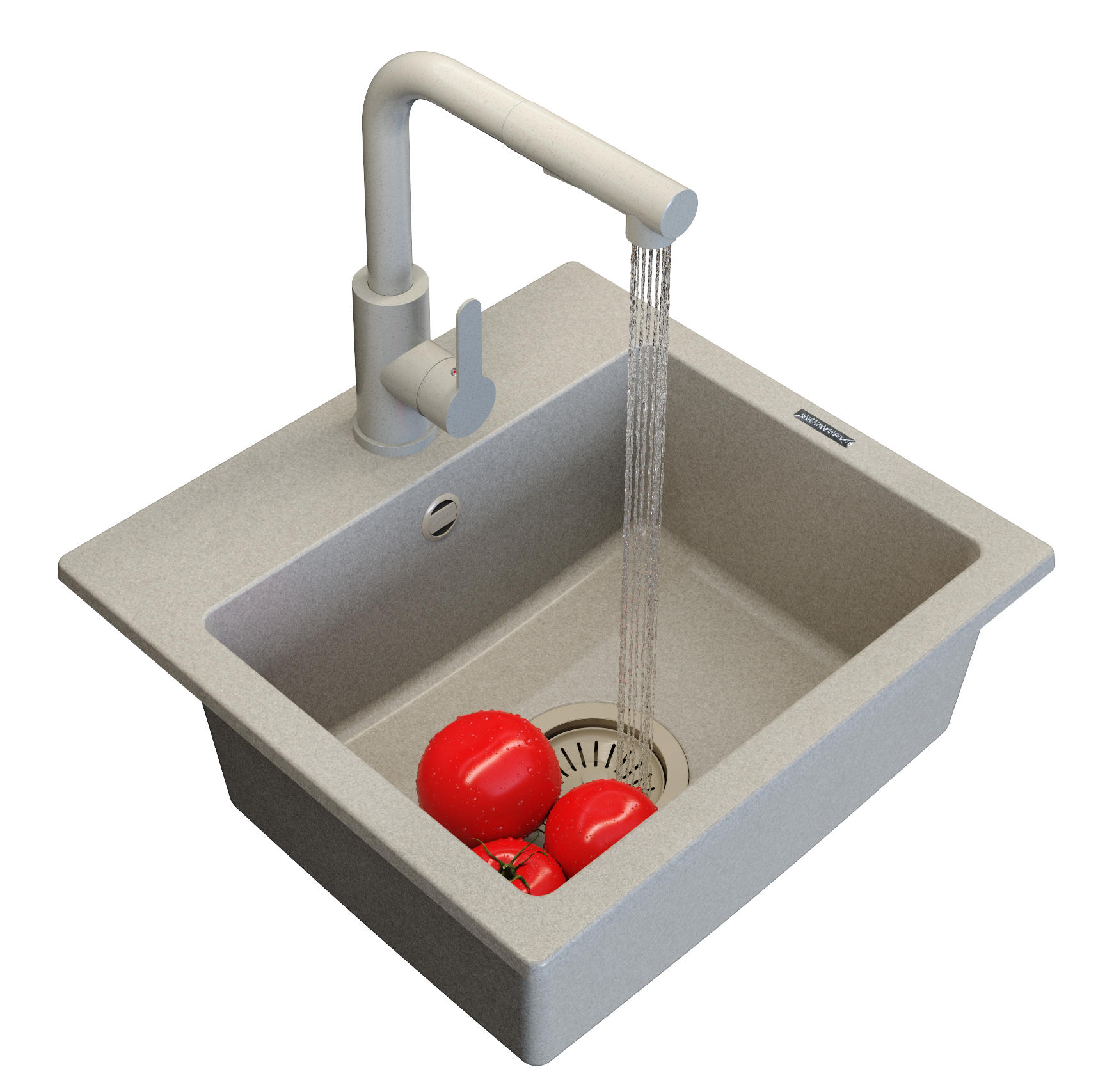 GRANITSPÜLE Teor mit Batterie Siphon - Beige, Kunststoff/Stein (42/17/46cm) - Granitan