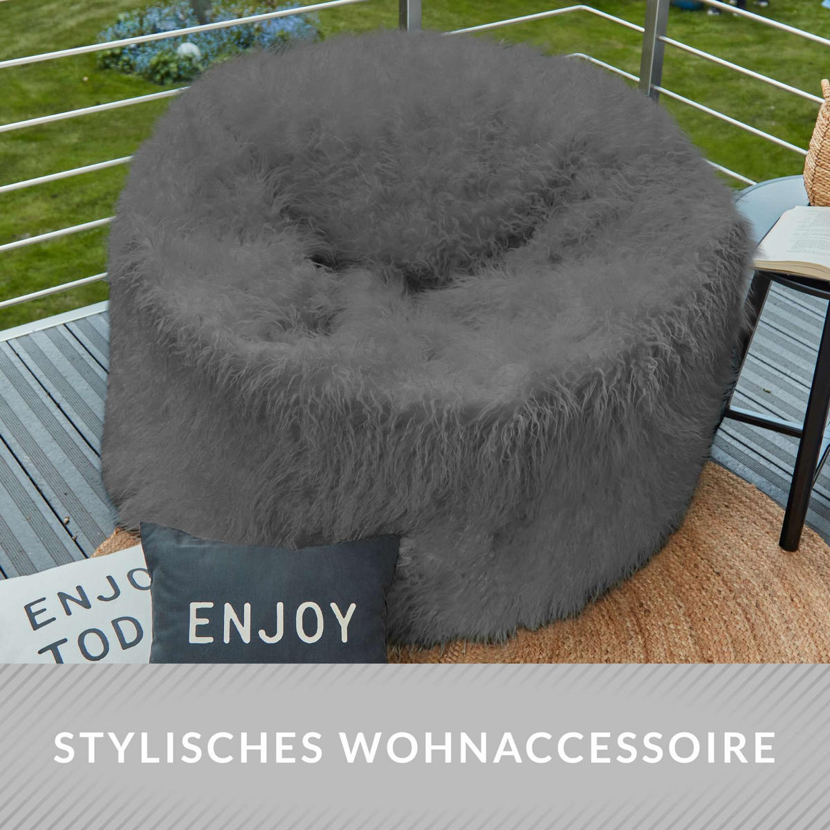 FELL SITZSACK-Hocker Pouf XXL 100x55cm - Grau, Textil (100/55/55cm) - Green Bean