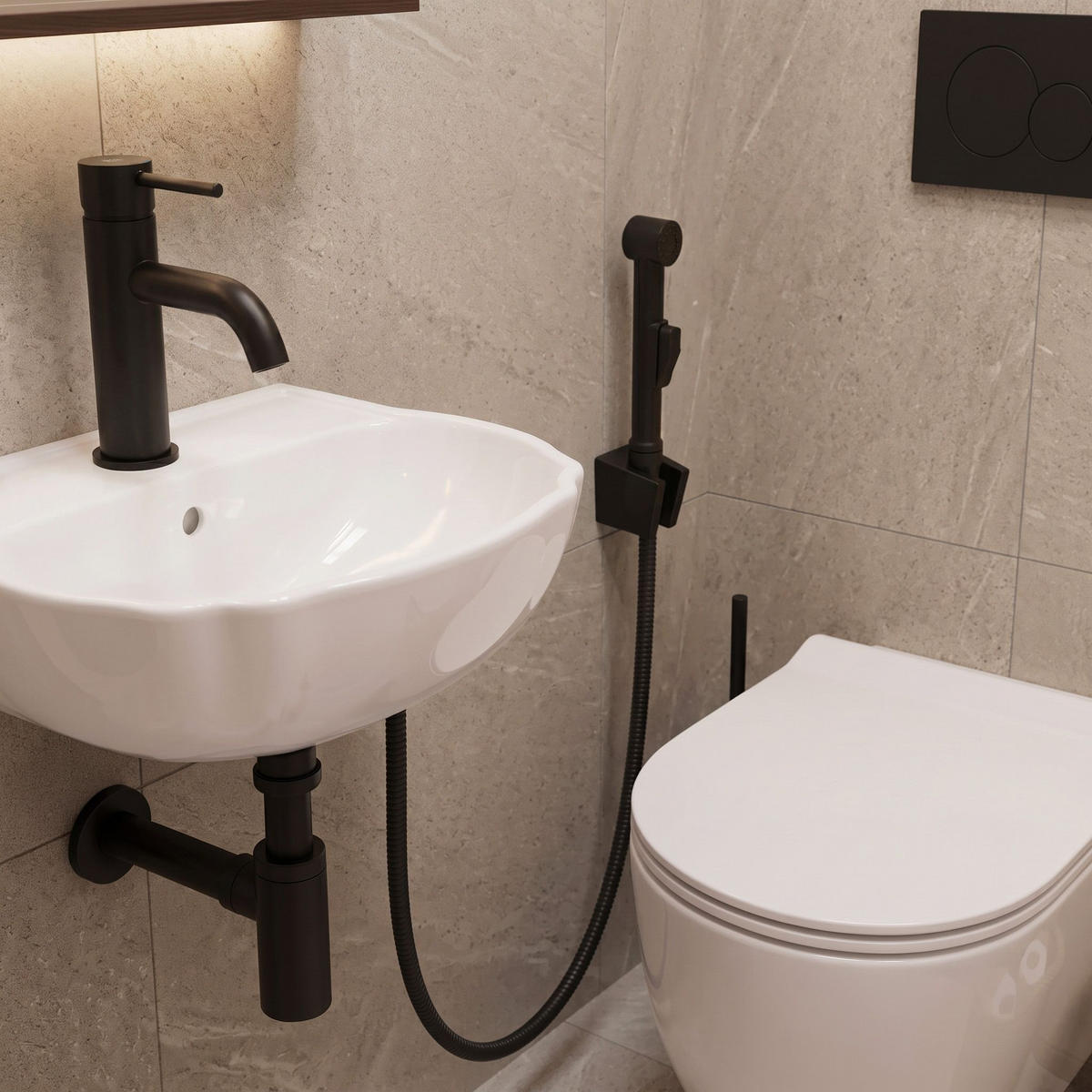 WASCHTISCHARMATUR Mit Bidetta Rea Lungo Black - Schwarz, Metall (4/17/12cm) - REA