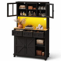 KÜCHENSCHRANK in Schwarz mit LED,verstellbaren Ablagen und Schubladen für Wohnzimmer,B105/T38.4/H180cm - Transparent/Schwarz, Glas/Holzwerkstoff (105/180/40cm) - STILVORA