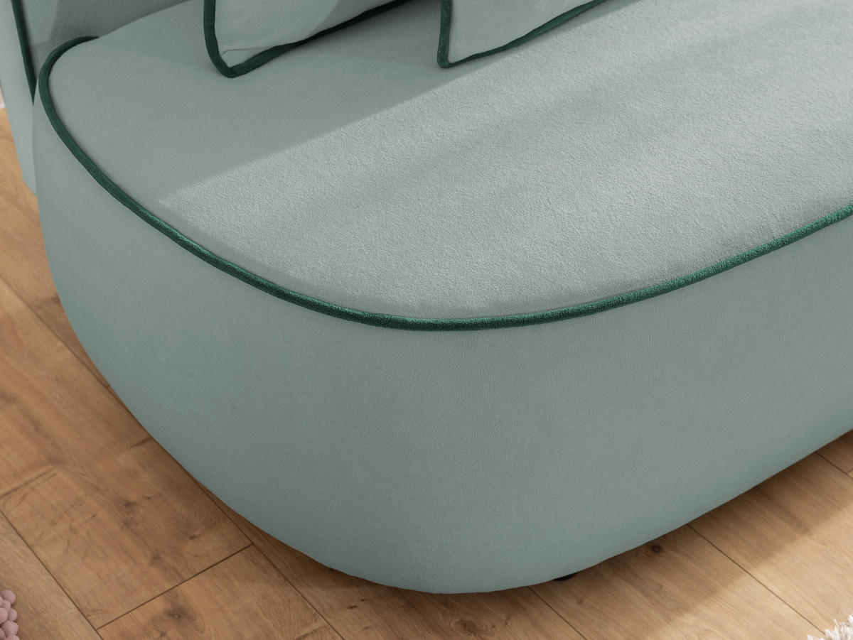 KINDERSOFA Vero im modernen und abgerundeten Design mit Schlaffunktion und Bettkasten aus Blaugrau Plüschstoff mit petrolfarbener Paspel - Blaugrau/Schwarz, Holz/Kunststoff (210/90/98cm) - S-Style Möbel