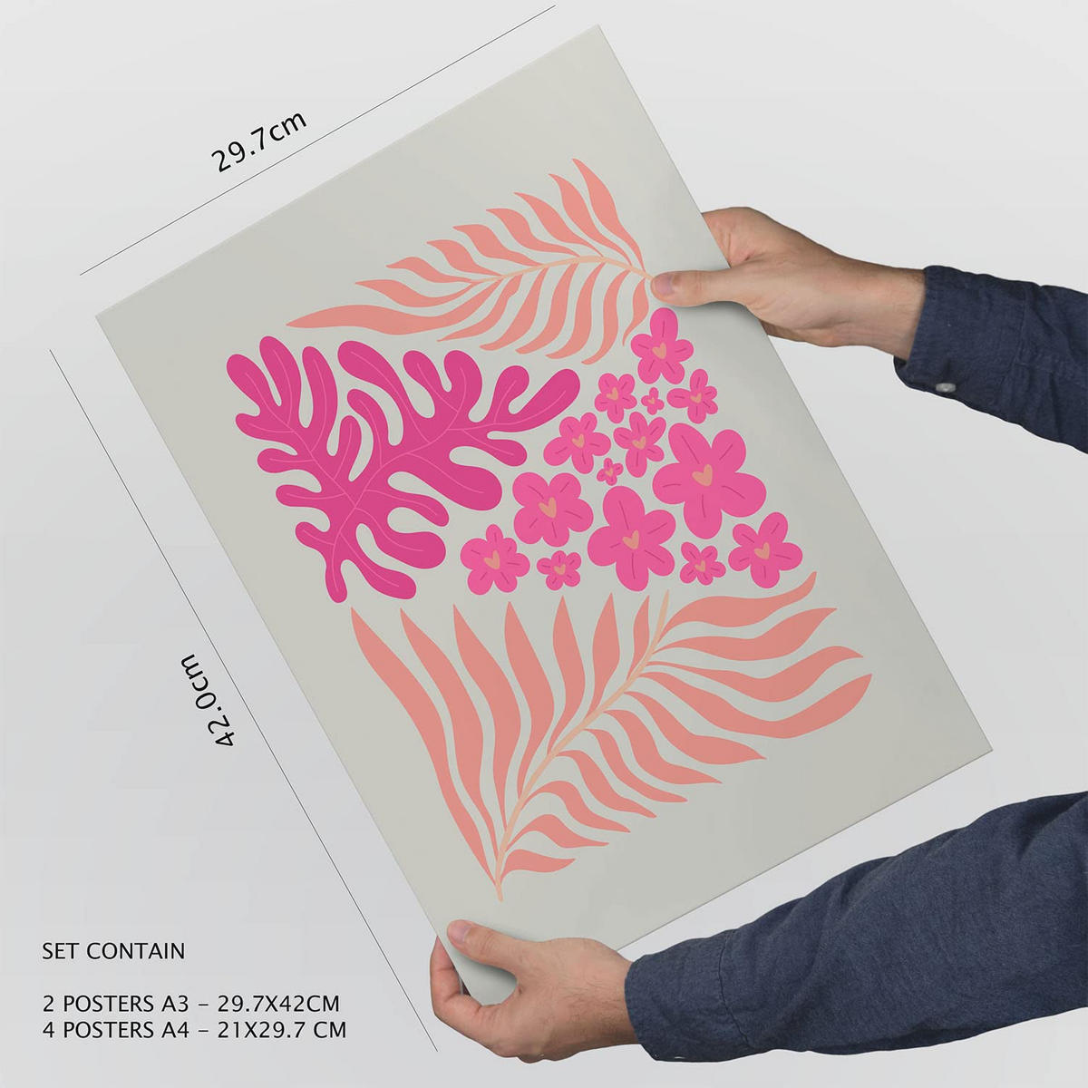POSTER Set Mit 6 Minimalistischen In Pastellfarben Flower Power Drucke Von Landschaften Und Natur Für Innenarchitektur A3 & A4 Rahmen Aus Hellem Holz - Beige, Papier (29/3cm) - Nacnic