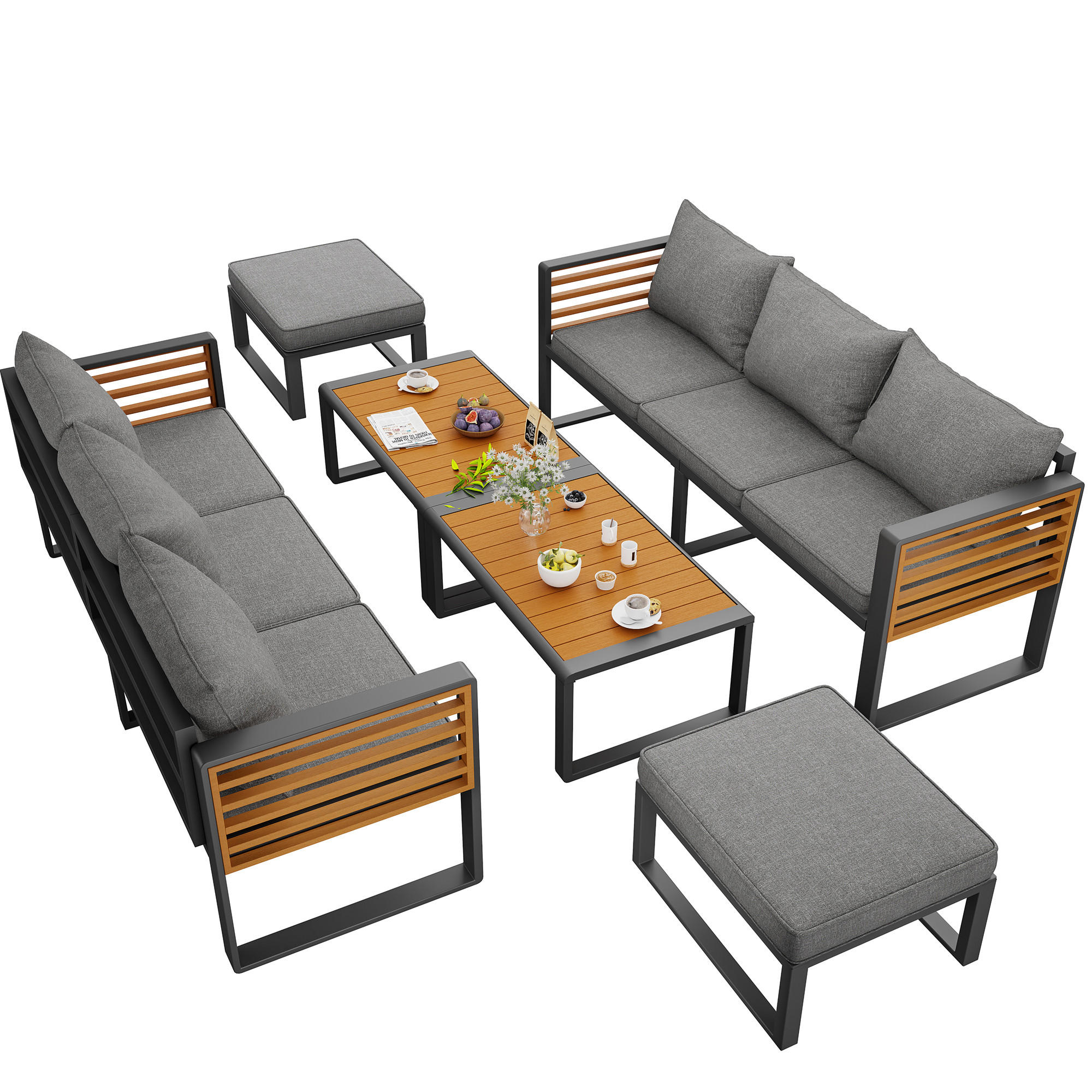 GARTEN-SOFA 10-Sitzer Grau - Grau, Metall - ComfortXL