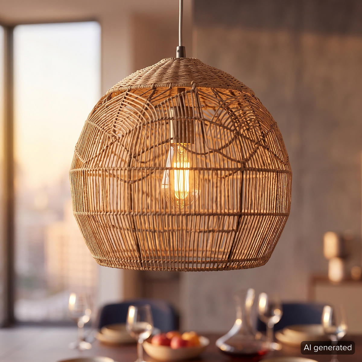 PENDELLEUCHTE - Leinen / Eisen - 1-flammig - Braun, Textil/Metall (40/40/190cm) - home24