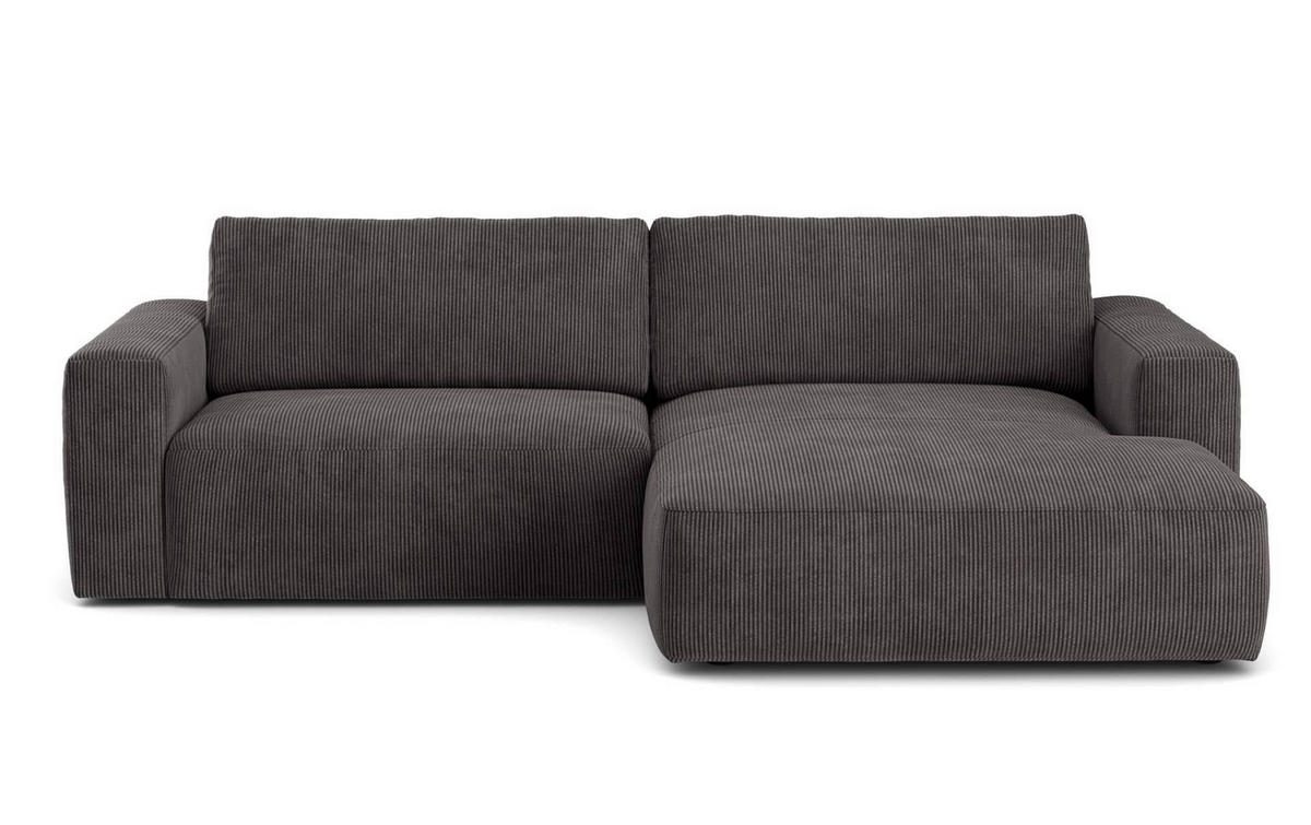 ECKSOFA mit Cord-Stoff - Anthrazit/Schwarz, Holz/Kunststoff (175/288cm) - Cotta