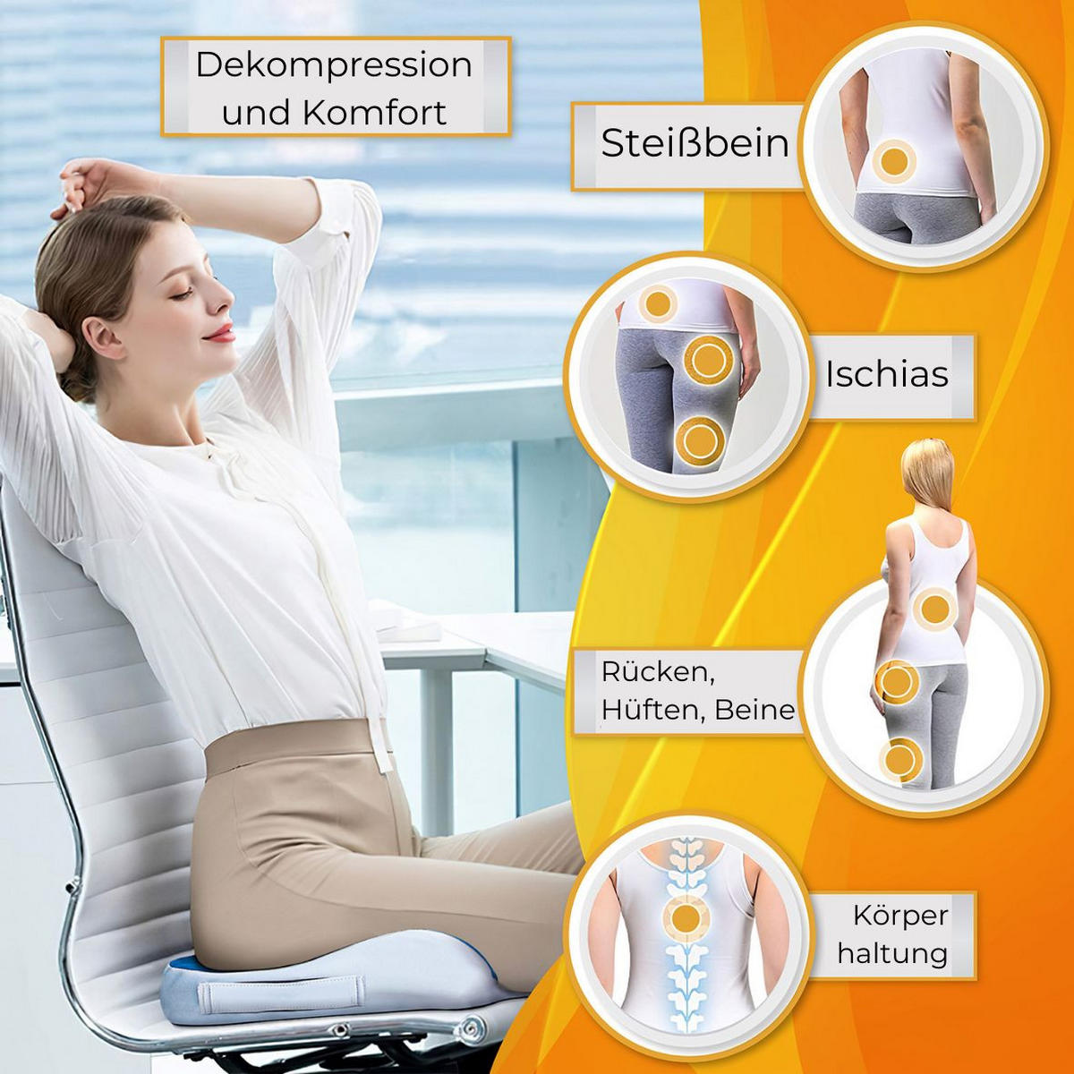 SITZKISSEN, ERGONOMISCH - Blaugrau, Textil (37/9/45cm) - INPHYSIO