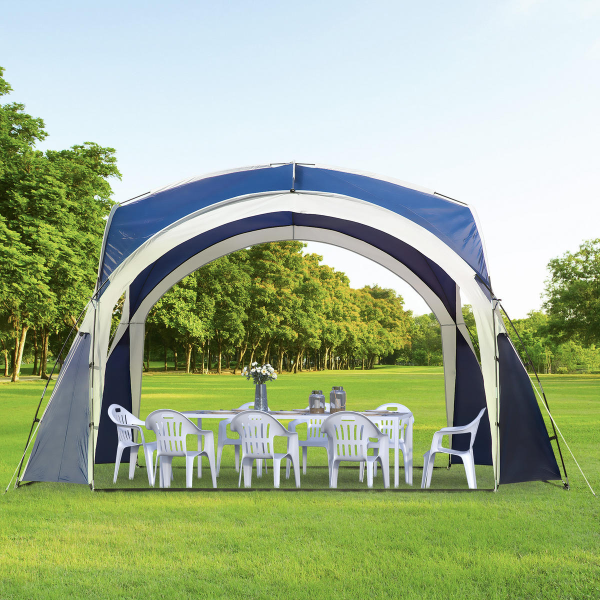 GARTENZELT Blau, Polyesterstoff - Blau, Kunststoff (350/350cm) - Outsunny