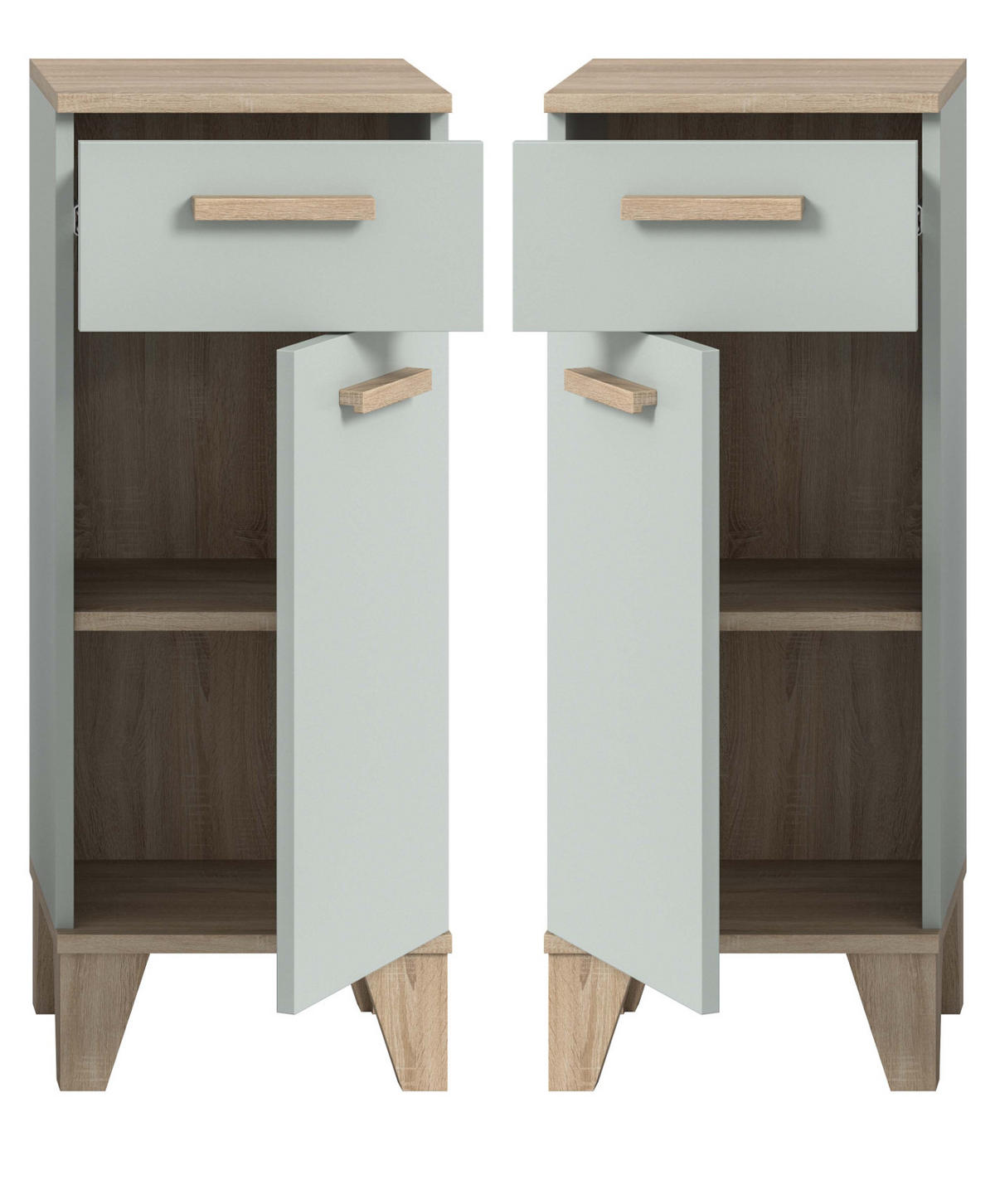 BADSCHRANK grün, Eiche 34 x 87 cm, Badezimmer Kommode skandinavisches Design - Eichefarben/Grün, Holzwerkstoff (34/87/31cm) - Inn.Furn